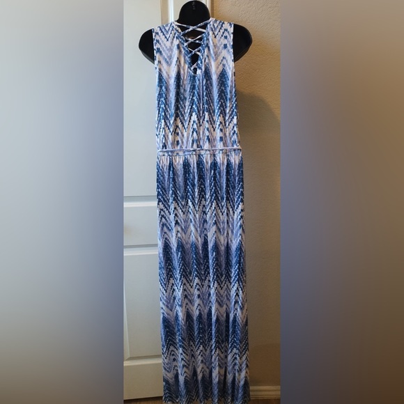 Design History Blue/white Sleeveless Long Maxi Dress Size Large, Tie Back - Picture 5 of 12